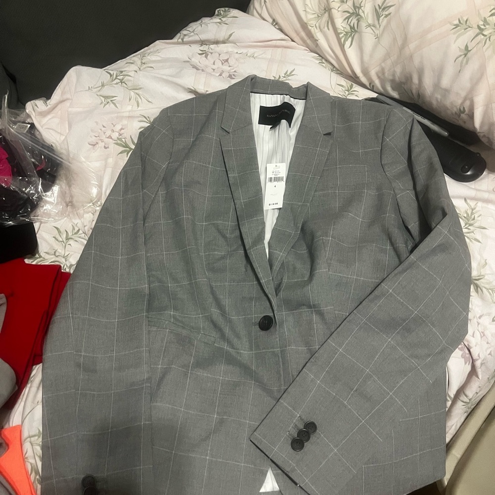 Banana Republic Gray Plaid Blazer
